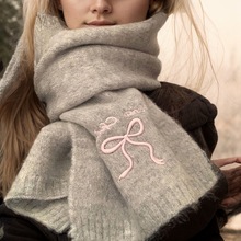 可爱蝴蝶结针织围巾女2024年冬季韩系氛围感百搭保暖学生护颈围脖