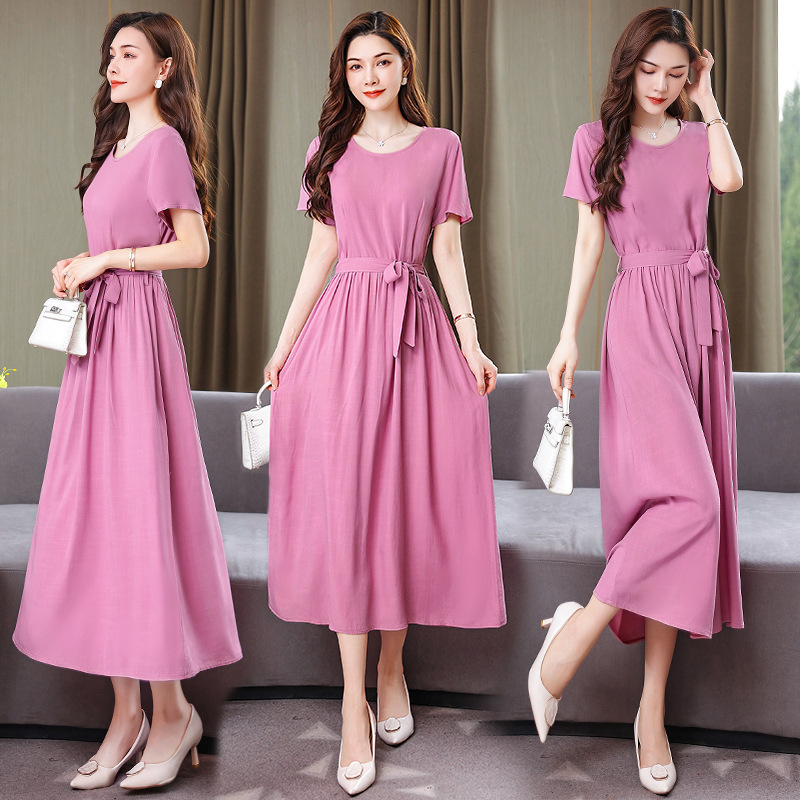 Middle-Aged Mother Pure Cotton Silk Dress Rich Lady Elegant Fashion Dress Summer Dress 40 and 50 Middle-Aged and Elderly Women's Clothing Middle-Aged Mother Pure Cotton Silk Dress Rich Lady Elegant Fashion Dress Summer Dress 40 and 50 Middle-Aged and Elderly Women's Clothing