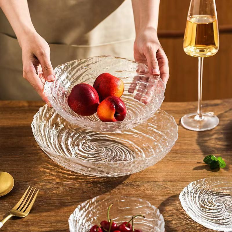 Glass Fruit Plate Exquisite Fruit Plate Living Room Household Bone Plate Bar KTV Snack Plate Transparent Crystal Plate Commercial