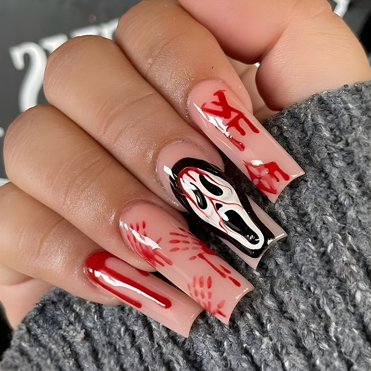 Cross-Border Hot-Selling Halloween Wear Nails, Scary Personalized Nail Patches, Horror Art Style Holiday Atmosphere Manicure