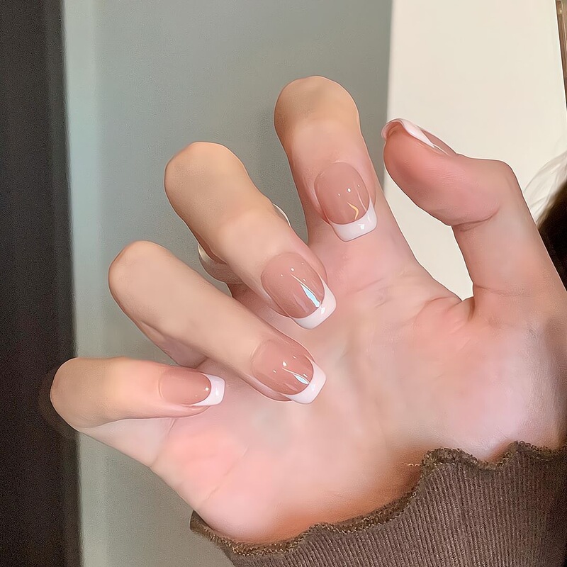 [Ling Luo Original] Purely Handmade, Gentle Milky White French Nude Color Short Manicure Wearable Nails Available for Wholesale