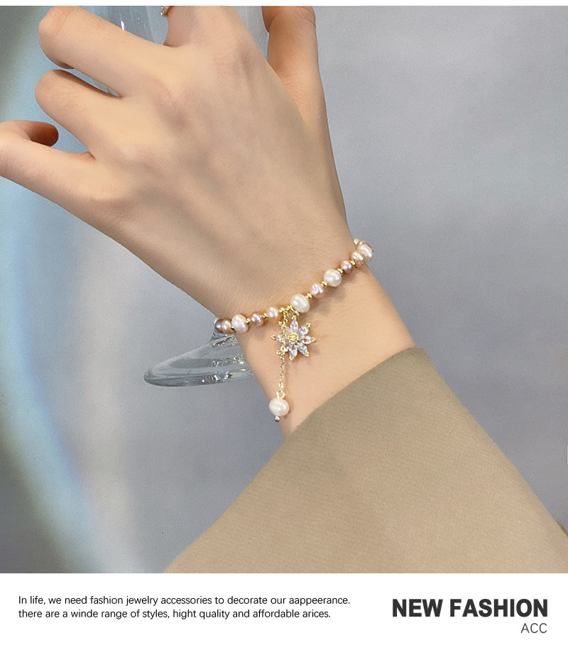 fashion freshwater pearl bracelet design flower zircon copper bracelet wholesalepicture5