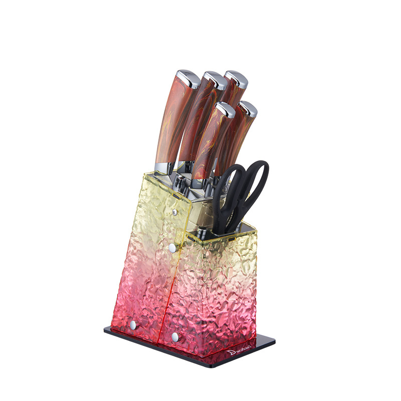 Cuchillo de acero inoxidable conjunto de cuchillo de cabeza galvanizado doble cuchillo de base de cuchillo gradiente cuchillo de cocina set de siete piezas cuchillo de cocina teñido gradiente doméstico