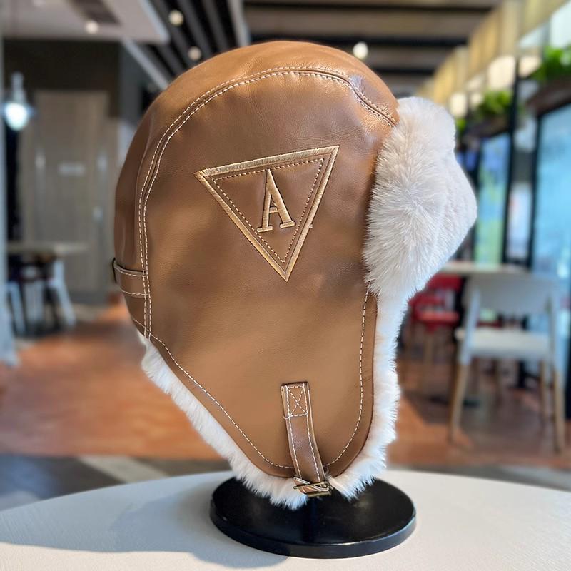 Pilot Hat Women's Warm Pu Leather Plush Ear Protection Skiing Cap_voghion.com