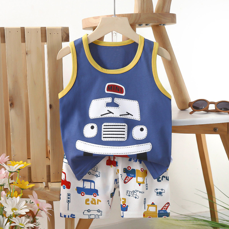 子供ベストセット純綿女の子夏服韓国風子供服新 2025 夏男の子ツーピースセット卸売|undefined