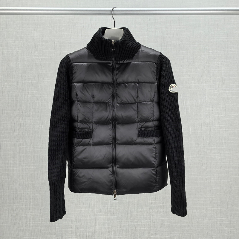 高品原标蒙家徽章刺绣LOGO针织袖拼接90白鸭绒轻薄立领羽绒服女装|undefined