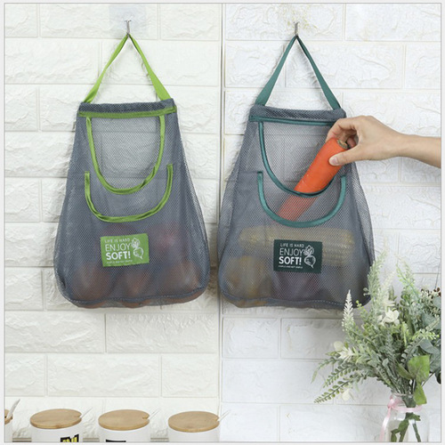 Hollow wall-mounted storage bag, kitchen vegetable and fruit storage bag, portable mesh bag, breathable onion, ginger and garlic shopping bag