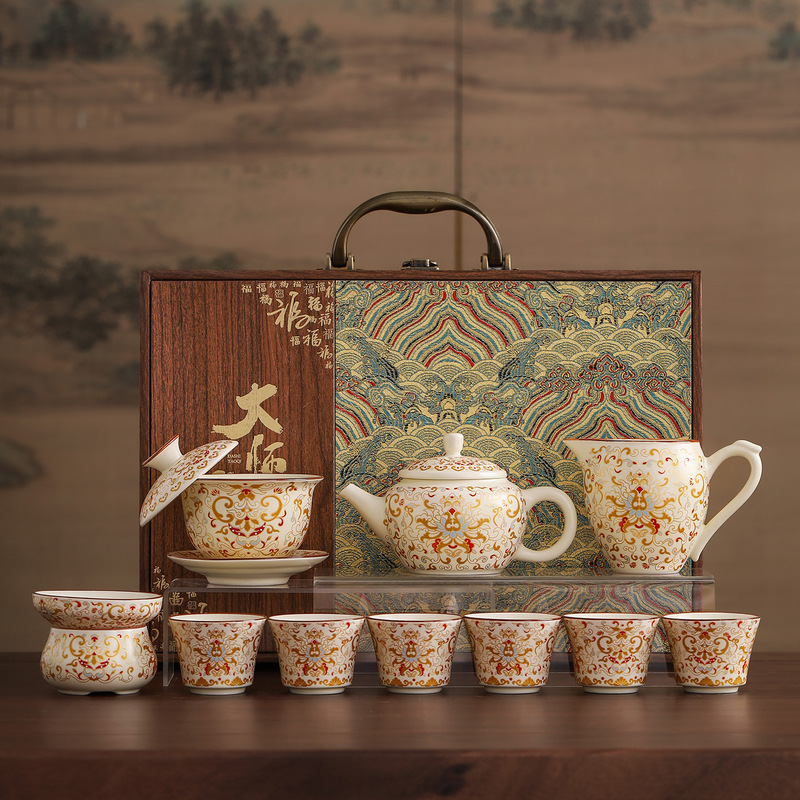Dunhuang Lotus Flower Ceramic Tea Set for Home and Office, High-End Luxury Tea Pot, Corporate Business Gift Dunhuang Lotus Flower Ceramic Tea Set for Home and Office, High-End Luxury Tea Pot, Corporate Business Gift