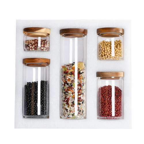 Creative storage storage jar kitchen grains glass sealed jar set coffee beans round sealed glass jar