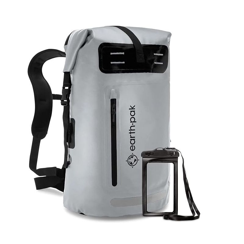 Mochila impermeable personalizada para montañismo al aire libre de PVC, mochila impermeable ligera de gran capacidad estilo camping con almacenamiento húmedo y seco
