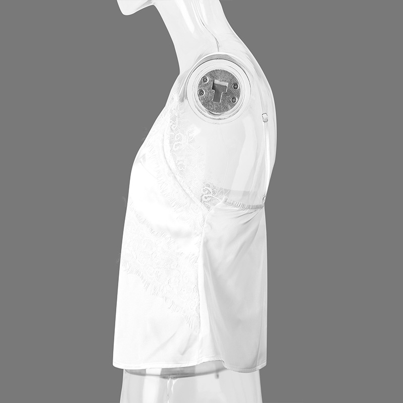 Canotta donna in raso di seta scollo a v con pizzo top estivo_voghion.com