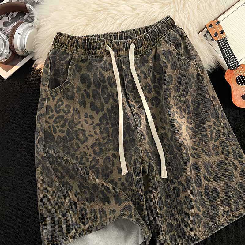 Hong Kong Style Retro Design Leopard Print Casual Shorts Men's Summer Vibe Handsome Street High-End Sports Pants Hong Kong Style Retro Design Leopard Print Casual Shorts Men's Summer Vibe Handsome Street High-End Sports Pants