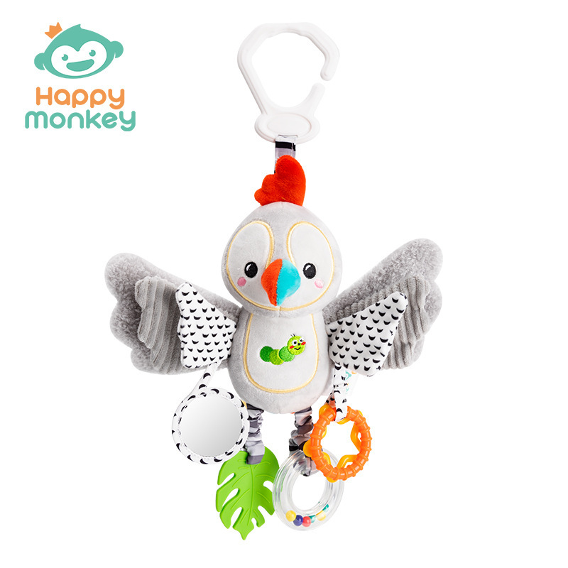 Happy monkey recién nacido calmar muñeca coche colgar cama colgar campana bebé campana cama juguetes de educación temprana para bebés