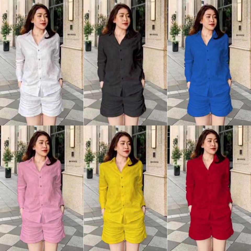 ActiveGo 2022 Summer Solid Color Cardigan Long Sleeve Shorts Casual Two-Piece Set Cross-Border Suit Women Wholesale_desvips.com