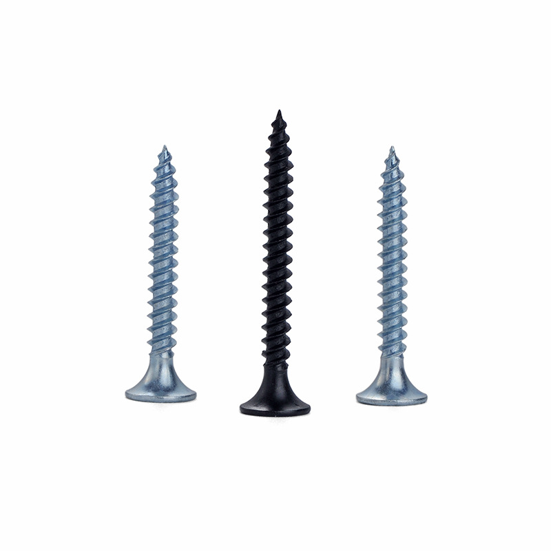 재고 도매 셀프 태핑 나사 블랙 인 컬러 크로스 싱크 플랫 헤드 길어진 하드 드릴 섬유 건식 벽체 못 아연 도금 M3.5