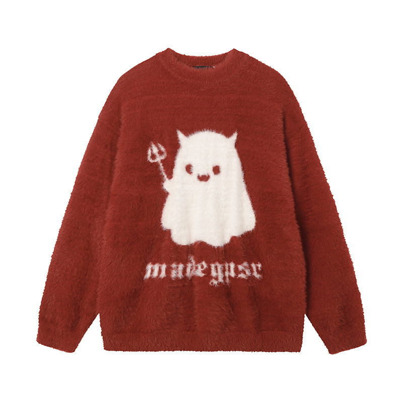 Tang Mu Chao People's 2024 Autumn New National Fashion Retro Fashion Personalized Simple Little Ghost Design Casual Men's and Women's Sweaters