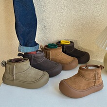 韩版儿童真皮雪地靴男童侧拉链加绒短靴冬季加厚防踢女童保暖棉靴