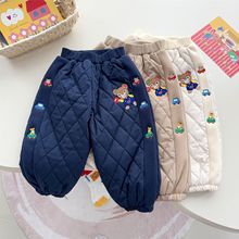 日系加厚夹棉裤子小熊保暖外穿裤25秋冬新款菱形格子保暖裤子8069