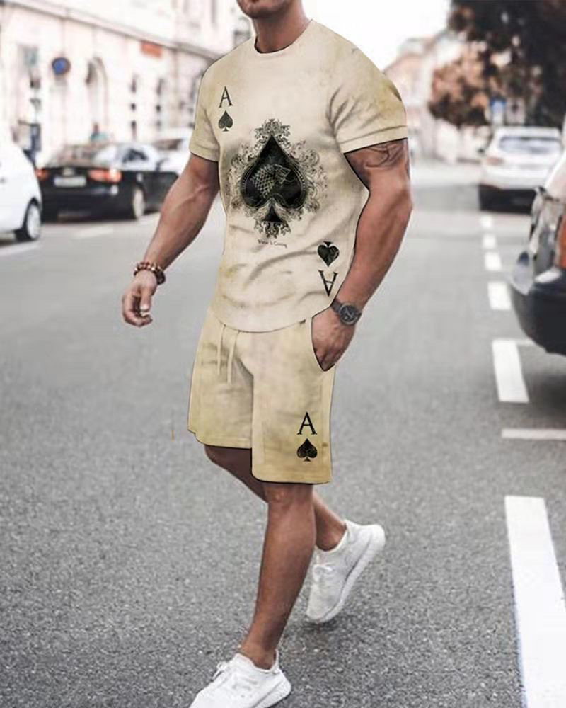 Comercio exterior europeo y americano nueva ropa de hombre traje 3D Amazon transfronteriza calle casual hombres pantalones cortos manga corta Camiseta cuello redondo