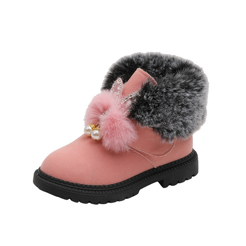 Baby girl's winter velvet snow boots, girls' short boots, warm furry cute children's winter children's winter cotton shoes