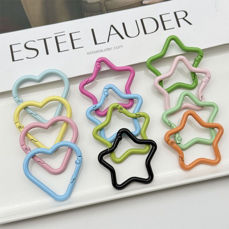 Colorful Heart-Shaped Spring Clasp DIY Keychain Bag Pendant Water Bottle Clip Carabiner Heart Buckle Cute Style
