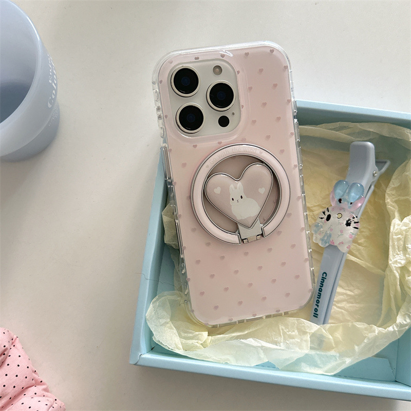 粉底爱心兔子磁吸支架适用iPhone16苹果15ProMax/14/13手机壳新款|undefined