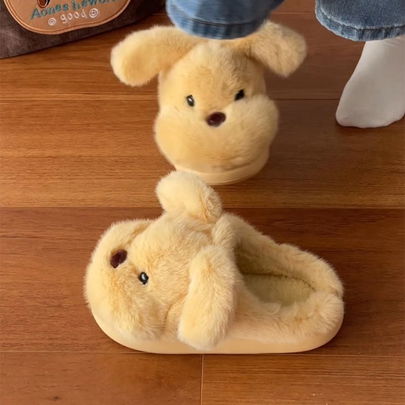 2025 Autumn/Winter Women's Cute Bear Cartoon Outdoor Home Cotton Slippers Plush Fluffy Half-Covered Heel Couple Cotton Slippers