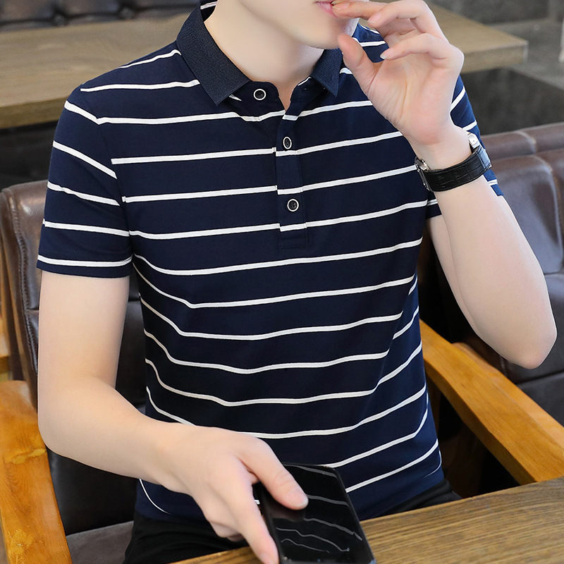 2024 Summer New Eco-Friendly Cotton Stripesd Polo Shirt Short-Sleeved T-Shirt T02 Half-Sleeved Thin Trendy 2024 Summer New Eco-Friendly Cotton Stripesd Polo Shirt Short-Sleeved T-Shirt T02 Half-Sleeved Thin Trendy