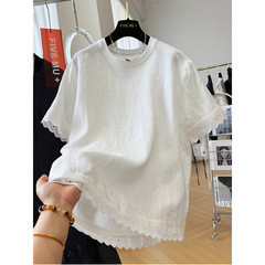 高級感と軽い高級感の純麻半袖Tシャツ、夏用の薄いレースの気質の女性用シャツ、超見栄えの良いトップス