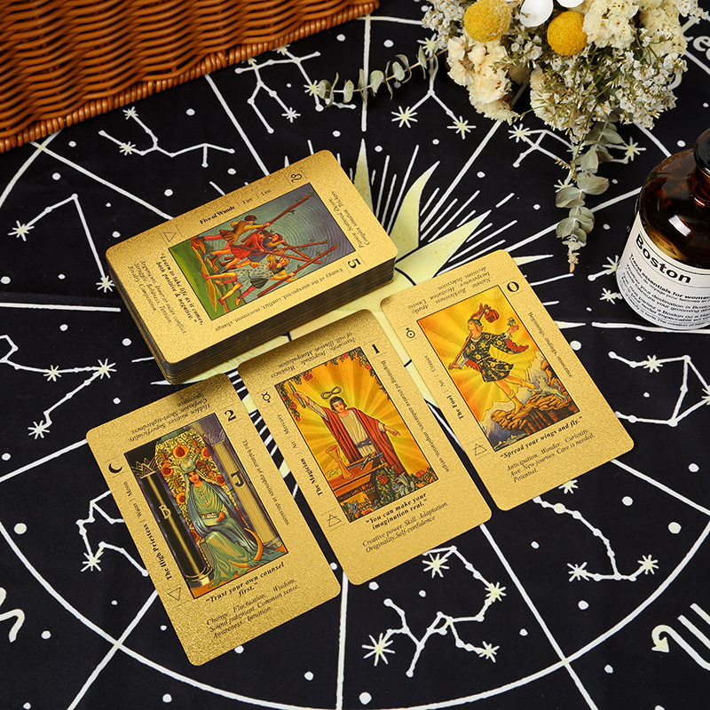 跨境彩印烫金塔罗牌78张全套tarotPVC塑料防水桌游卡牌现货批发|undefined