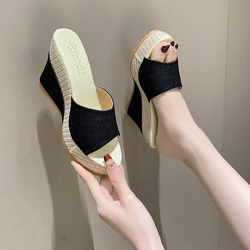 Womens Wedge Heel Platform Sandals Open Toe Fabric Shoes_voghion.com