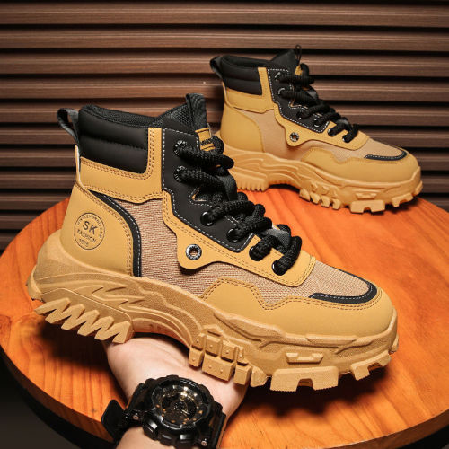 Martin Boots for Men - Spring Breathable High-Top British Style Retro Work Boots for Outdoor Hiking, Desert Combat, and Yellow Large Boots