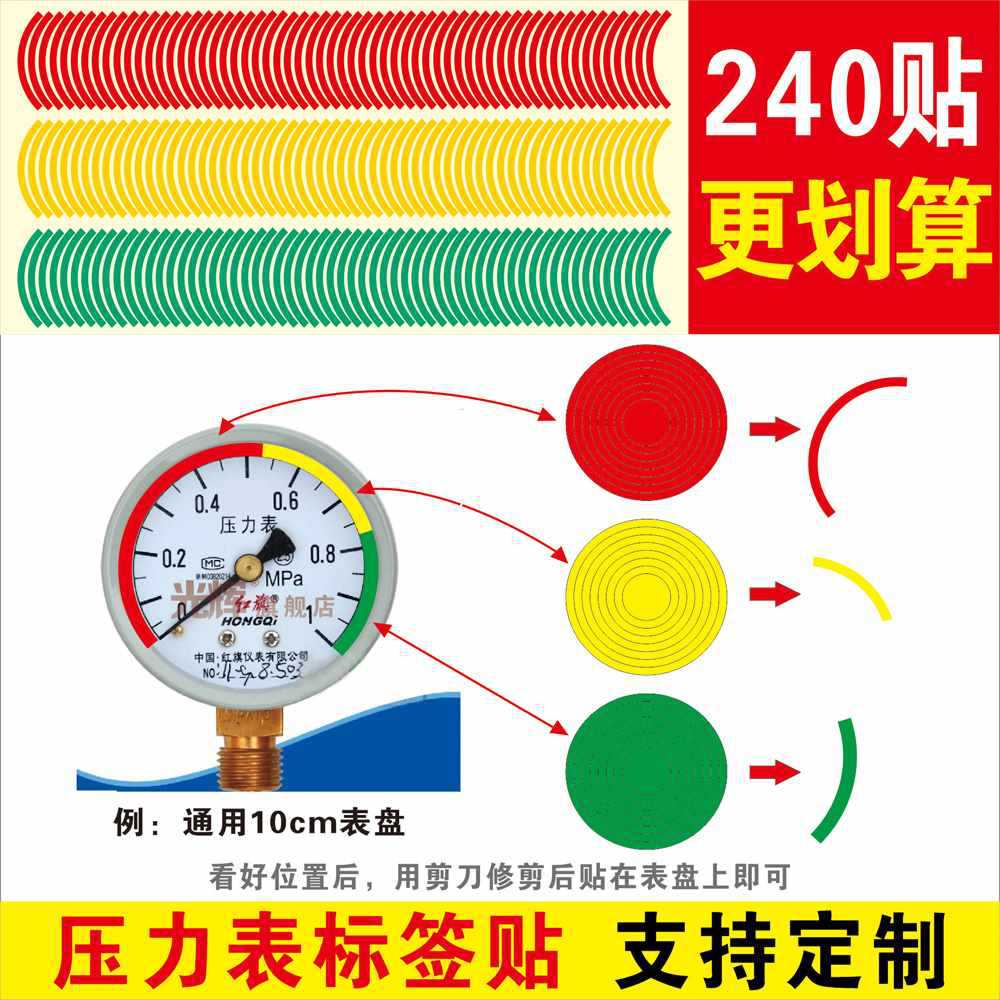 压力表上下限标识贴红黄绿三色标签仪表盘指示贴点检仪表标识压力
