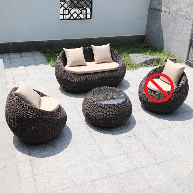 Balcón al aire libre sofá tela de caña mesa de té combinación de caña ocio al aire libre patio silla de caña jardín al aire libre muebles tejidos