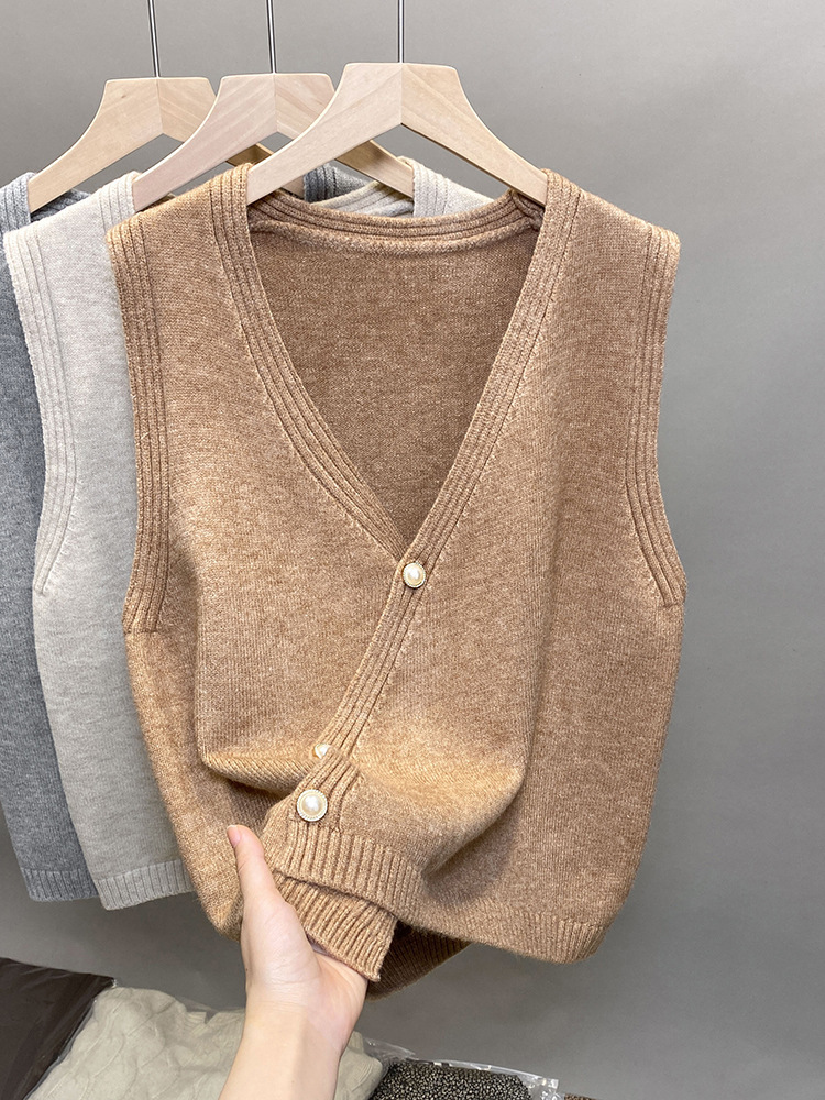 24 invierno Puyuan chaleco de punto chaleco de vestir de otoño para mujeres con un suéter sin mangas en V image 1