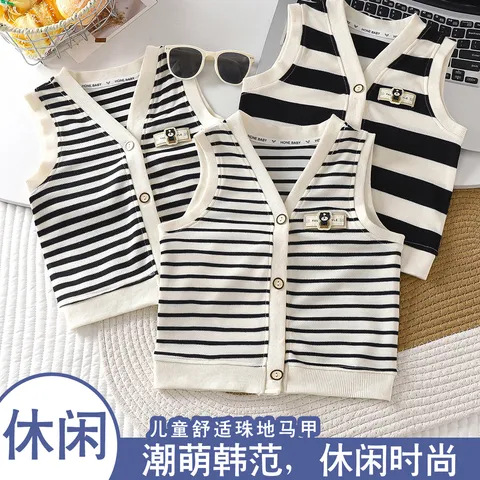 2025 Korean Style Striped Classic Versatile Vest for Boys and Girls, Spring and Autumn - Stylish New Style