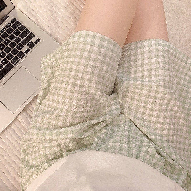 MY242#녹색 체크 무늬 반바지