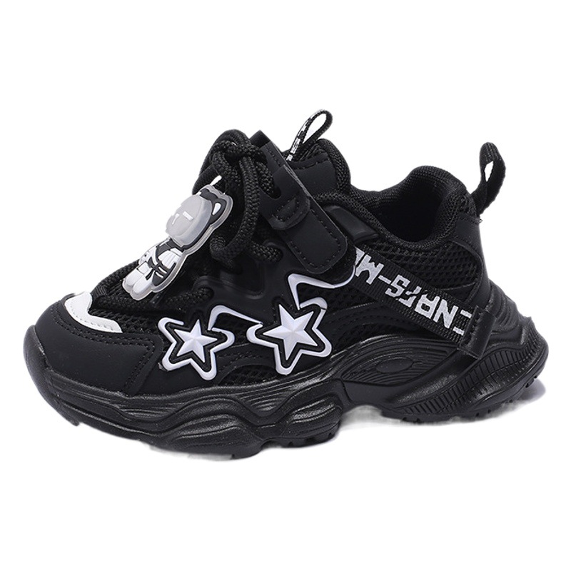 Zapatos deportivos de estilo coreano para niños y niñas grandes, primavera 2025, zapatos deportivos de malla transpirable con dibujos animados, zapatos de papá al por mayor