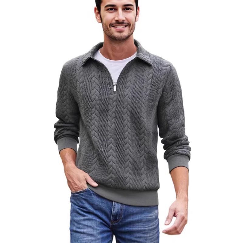 Men's Sweatshirt European Size Cross-Border Spring and Autumn Youth Fashion Lapel Jacquard Casual Long-Sleeve Jacket Knitwear Sweatshirt for Men Men's Sweatshirt European Size Cross-Border Spring and Autumn Youth Fashion Lapel Jacquard Casual Long-Sleeve Jacket Knitwear Sweatshirt for Men