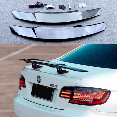 Suitable for Car Modification Electric Adjustable Rear Wing Universal Black/Carbon Fiber Pattern with Lighted Perforated Fixed Wing