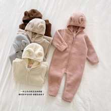 24秋冬新款北欧进口高端美丽奴羊毛面料Hutt羊毛熊耳拉链爬服现货