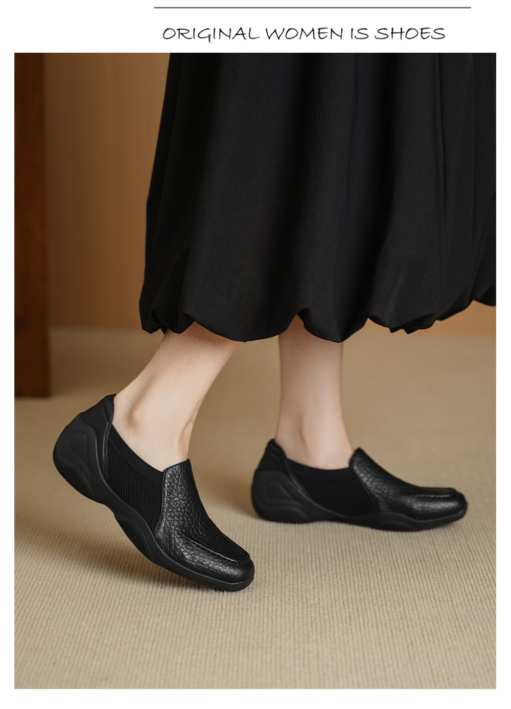 Giày loafer nữ da dê mũi sâu, gót vuông 3 cm, hoa nổi, phong cách bà nội trẻ trung — màu nâu chi tiết 10