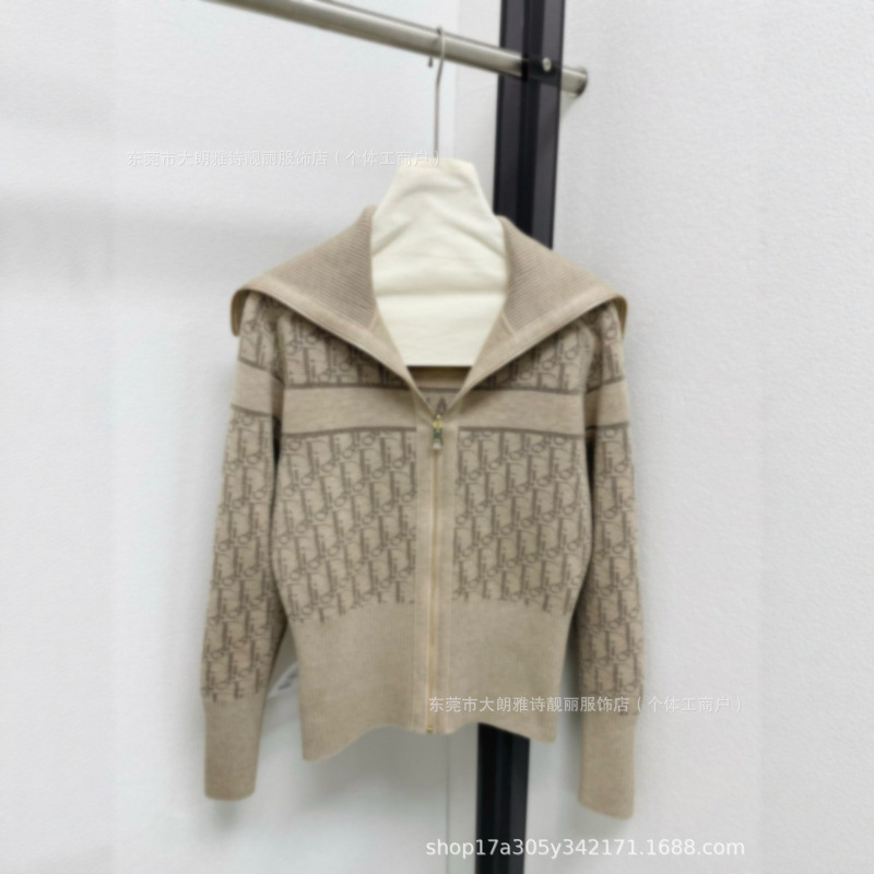 Nanyou Haute Couture Cd Home 25 Autumn/Winter Classic Monogram Letter Jacquard Reversible Knit Cardigan Women's Jacket Top Nanyou Haute Couture Cd Home 25 Autumn/Winter Classic Monogram Letter Jacquard Reversible Knit Cardigan Women's Jacket Top