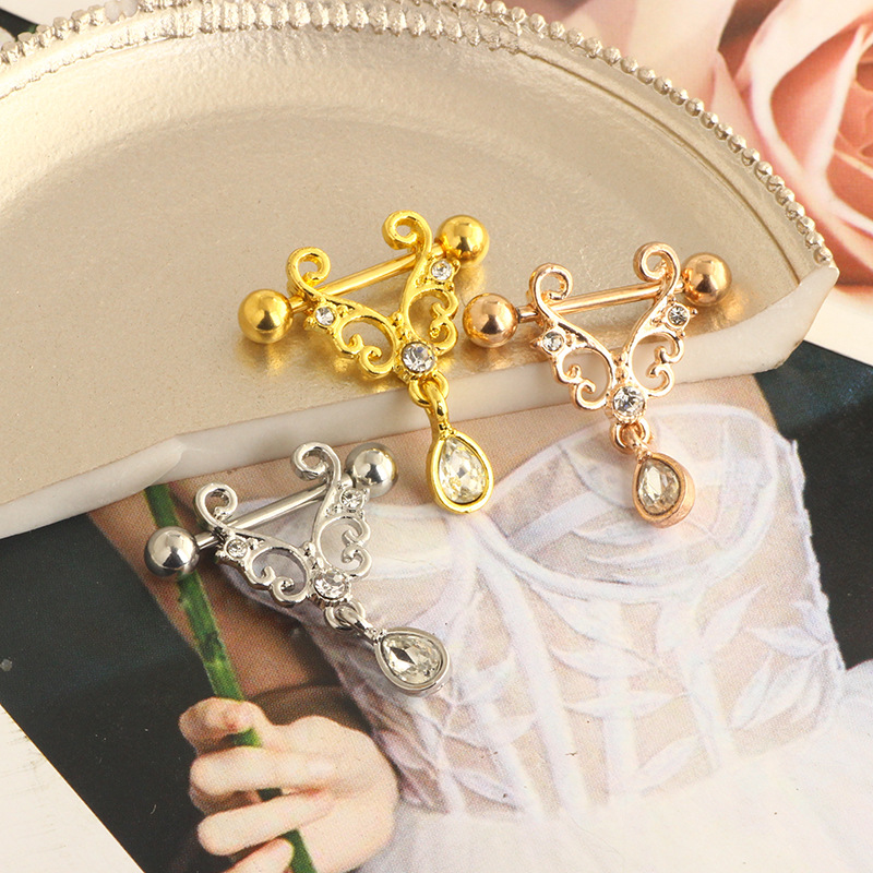 Retro Geometric Stainless Steel Plating Zircon Adhesive nail