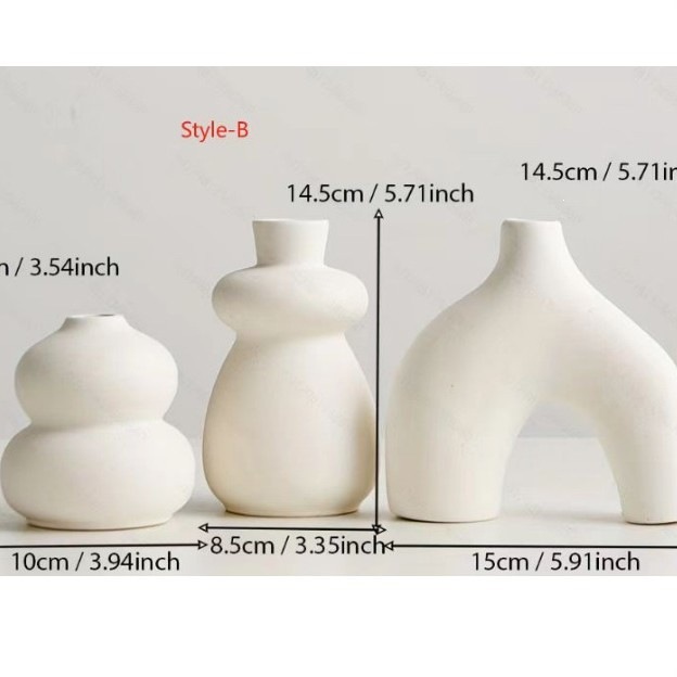 Jarrones Decorativos de Cerámica, Juego de 3 Piezas, Porcelana Blanca, Diseño Geométrico, para Decoración del Hogar