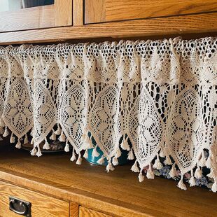 American Country Crochet Cotton Thread Half Curtain Head through Rod Curtain Door Curtain Cabinet Curtain Coffee Curtain Kitchen Short Curtain Free of Wenwo