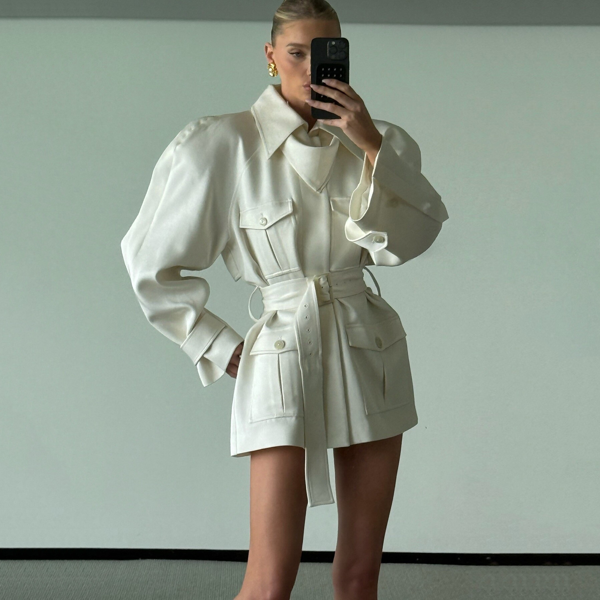 Old Money Style Elegant Jacket Women's Clothing 2026 Spring New Silhouette Shoulder-Padded Multi-Pocket Workwear Trench Coat