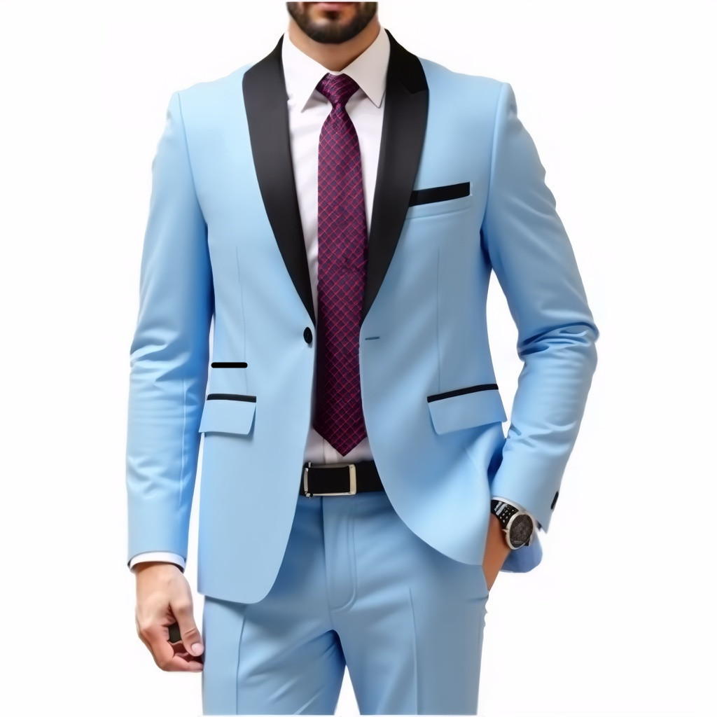 Zweiteiliges Set Grüner Fruchtkragen Bräutigam Herren Slim Fit Schwarzer Trauzeugenanzug Hochzeit Abendgarderobe_voghion.com