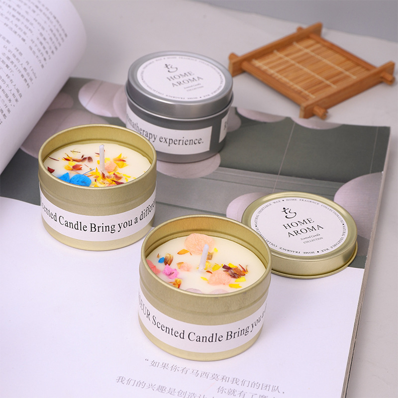 Fronteras de flores secas vela de perfume interior vela de boda regalo de mano nicho lata de cera vegetal spot