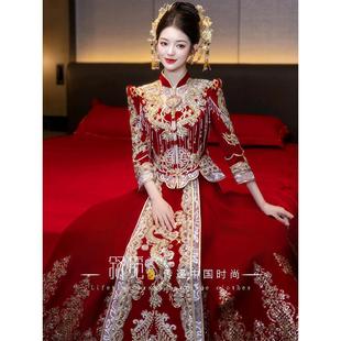 High-end Xiuhe Dress Velvet 2024 New Bride Toasting Dress New Chinese Wedding Dress Slimming Wedding Dress
